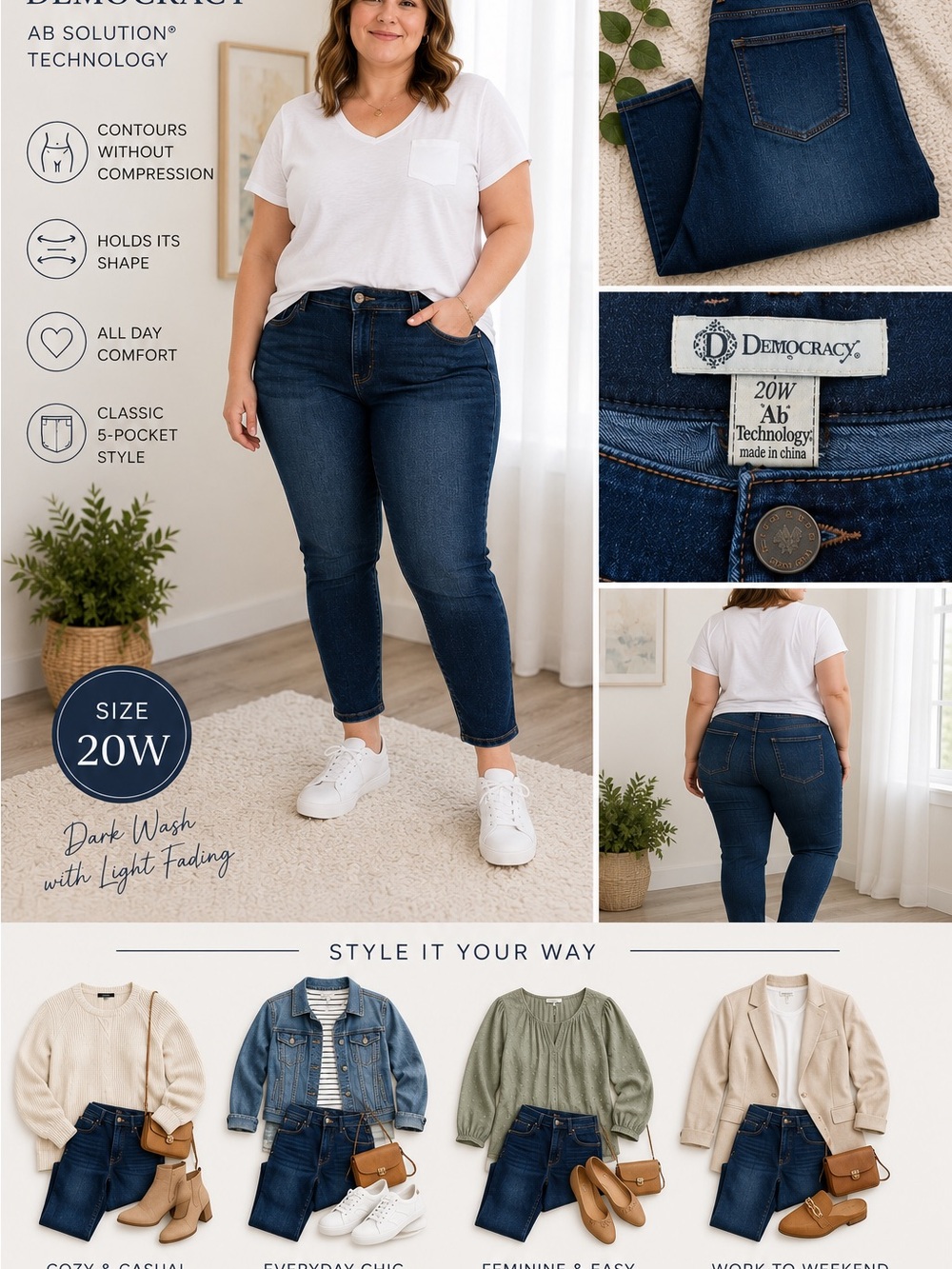 Democracy Dark Blue Ankle Crop Stretch Jeans